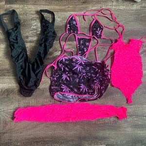 Exotic Dancewear Stripper Bundle Midnight Ballerina, one-pieces, stockings!
